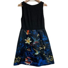Alice+Olivia Bird Flower Print Sleeveless Docking Dress, Black Women USED