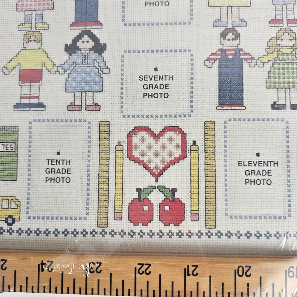 Cross Stitch Picture Frame 'School Days' for 12 grades of photos Ruler Vintage - Image 4 of 4
