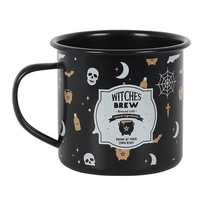 Hexen Gebräu Emaille Becher Halloween Metall Tasse Geist Fledermäuse Trank gruselig