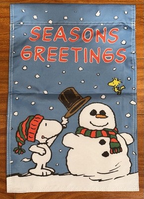 Snoopy & Woodstock 12 X 18 In Merry Christmas Double Sided Garden Flag Snowman