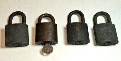 LOT OF 4 VINTAGE MOBIL OIL PADLOCKS