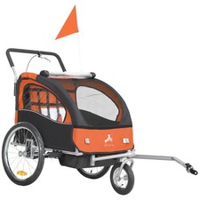 2-Seat Kid Bicycle Trailer with Windows and Canopy Coupler Attachment, Orange