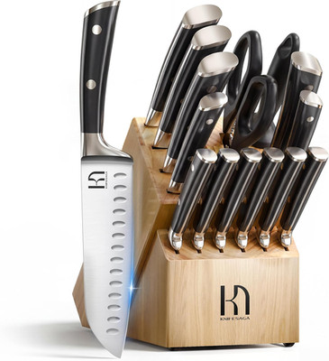 Knifesaga Knife Set with Block, Japanese 15 PCS Ultra Sharp Ktichen Knives Set, 