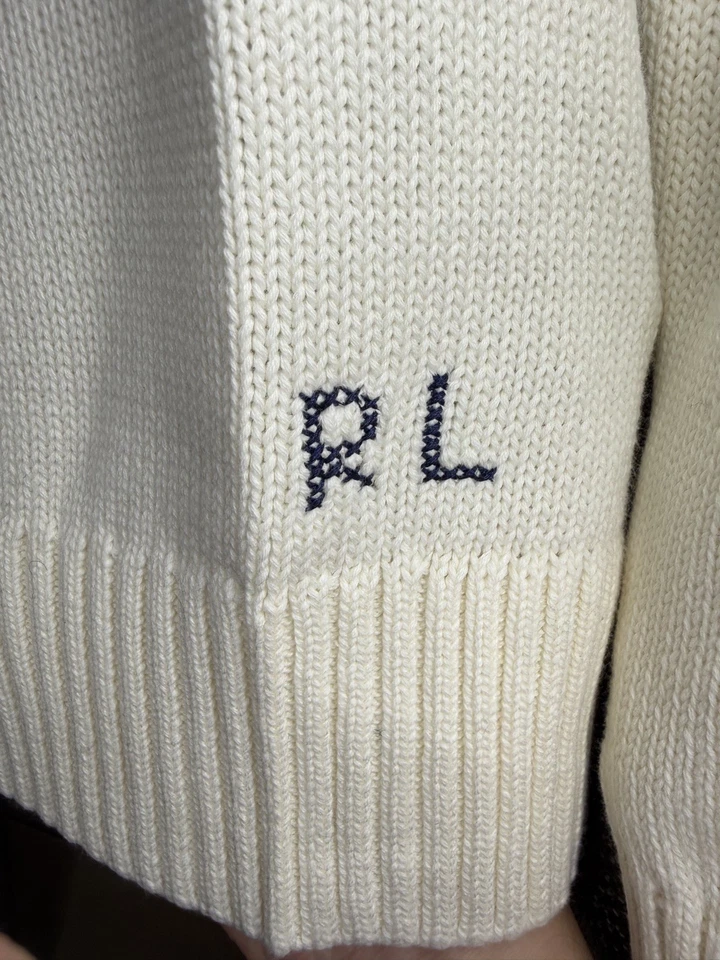 Polo Ralph Lauren Polo Urso Suéter Masculino Tamanho Médio Malha Branca Gola Redonda - Imagem 2 de 4