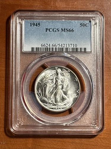 1945 50C WALKING LIBERTY HALF DOLLAR PCGS MS66