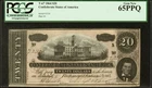1864 CSA T-67 $20 Confederate States of America Note PCGS Gem New 65 PPQ