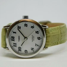 Timex T2E951 Indiglo Silver Tone Case Genuine Leather Quartz Analog Ladies Watch