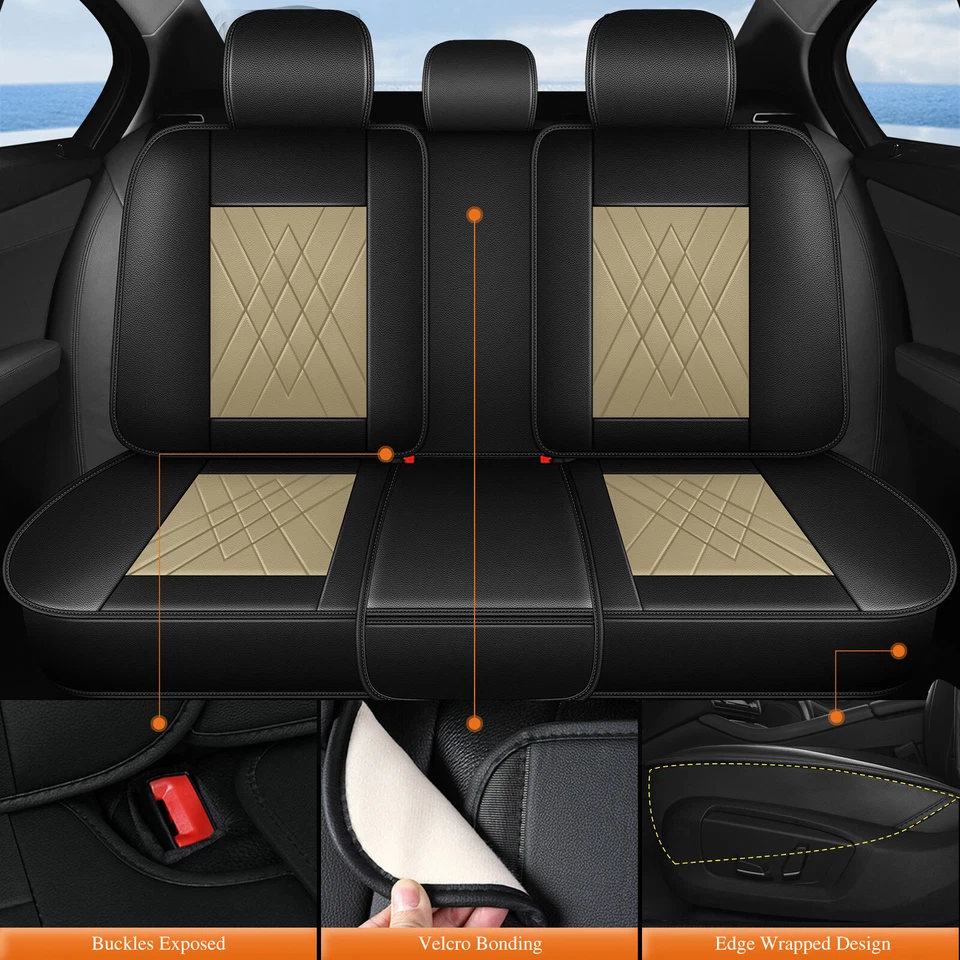 For KIA OPTIMA 2002-2015 Front&Rear Car Seat Covers Faux Leather Full Set Pad Foto 4 de 4