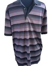 PGA Tour Pro Series Polo Mens Large Gray w/stripes Collared Short Sleeve Shirt