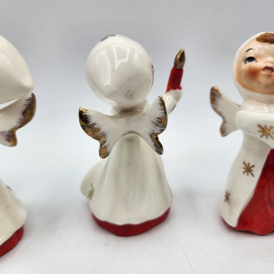 3 VTG Christmas Napco Angel Holding Candy Cane Candle STARBURST
