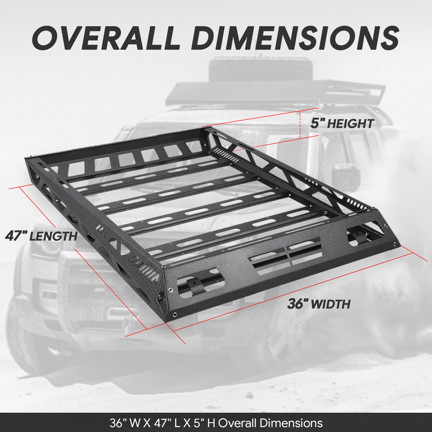 47" x 36" Roof Rack Top Cargo Luggage Carrier Basket+Wind Fairing