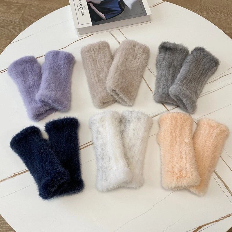 Женские перчатки из натуральной норки 20 см/8 дюймов вязаные на запястье рукавицы рукава без пальцев - Изображение 4 из 4