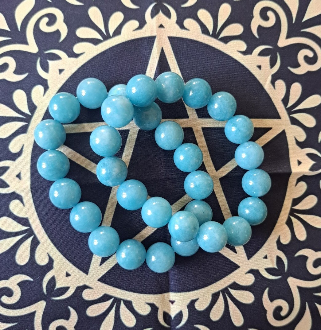 Beautiful Blue Aragonite Handmade 12mm Bead Bracelet Healing