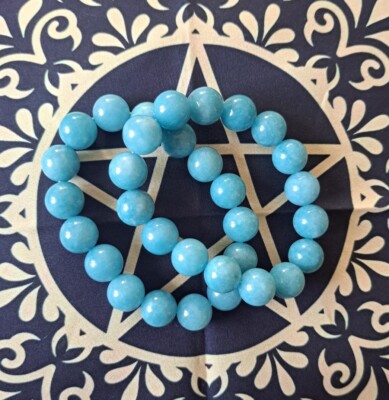 Beautiful Blue Aragonite Handmade 12mm Bead Bracelet Healing