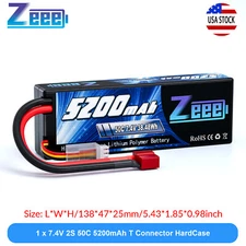 Zeee 2S Lipo Battery 5200mAh 7.4V 50C T Plug for RC Car Truck Heli Airplane FPV