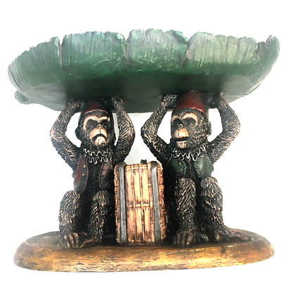 Denzine Hand Painted Monkey s Sculpture Holding Up Leaf