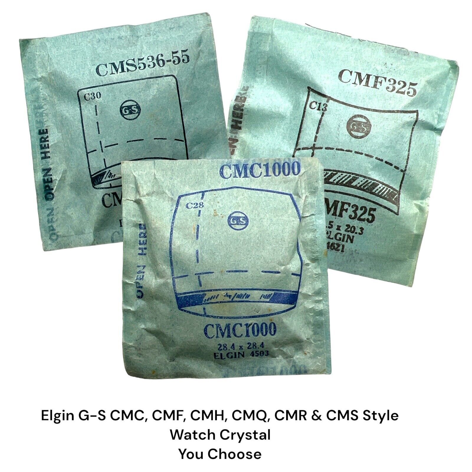 Elgin Wristwatch Crystal x 1 G-S CMC, CMF, CMH, CMQ, CMR, & CMS Style VTG NOS