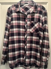 Orvis Womens Flannel Button down shirt Sz Refer To Pics Navy Mauve White Plaid