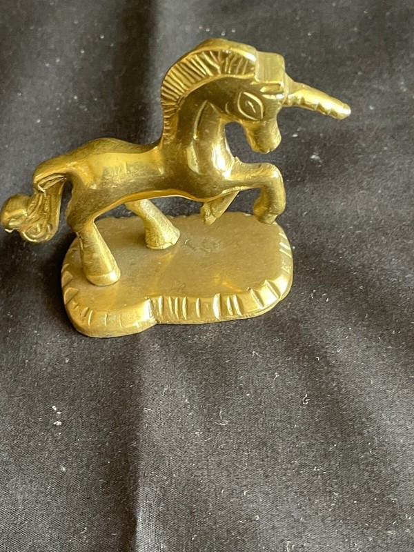 Small solid brass unicorn approximately 3 " high x 3 "  long