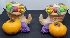 Partylite Harvest Time Taper Candle Holders CORNUCOPIA PUMPKIN Thanksgiving Fall