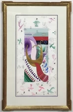 RAPHAEL ABECASSIS "JERUSALEM DOVE WITH HARP" JUDAICA ORIGINAL PAINTING ON PAPER 