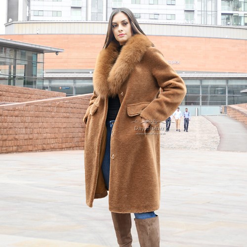 Camel Teddy Jacket Wool Coat WIth Fox 