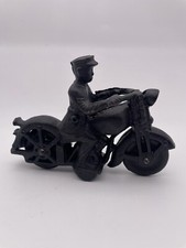 Vintage Cast Iron Police Motorcycle Toy with Moving Wheels
