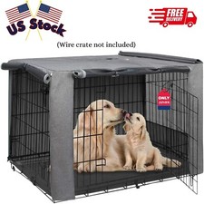 Folding Metal Dog Crate Cover for 42 Inch Wire Pet Cage Two-Tone Gray 