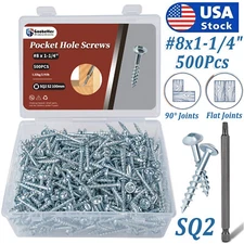 (500) Combo Drive Washer Head 8 x 1-1/4 Pocket Hole Screws Coarse Wood Screw #8