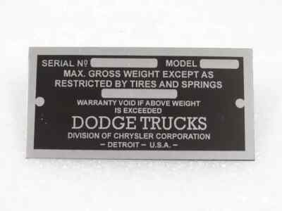 DATA PLATE FOR VINTAGE DODGE TRUCK 1928-1937 |Fit For