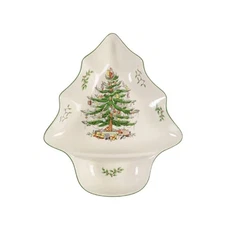 Spode 14" Chip & Dip Tree-Shaped Dish - Christmas Porcelain Holiday Serveware