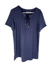 Susan Graver Weekend Dress Blue Nautical CrissCross Neckline Tie Size Medium