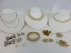 14pc Lot Kramer Bracelet Crown Trifari Earrings Crystal Pin Gold-Filled Necklace