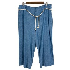 Talbots Sz 14 Linen Blend Blue Jean Chambray Denim Pants Summer Beach