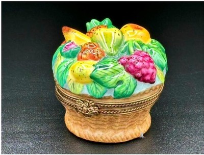 Authentic Limoges France Fruit Basket Trinket Box -Peint Main-Woven Collectible