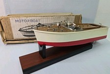 Vintage Wooden Model Motor Boat With Original Box Untested Japan - 12" Long 