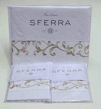 Sferra Griante Full/Queen Flat Sheet  Standard Shams Set 2 White/Oat Italy