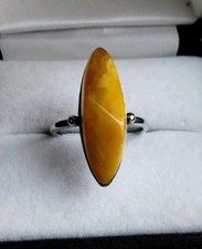 Vintage Butterscotch Egg yolk Amber 875 Silver Russian Ring Size 7