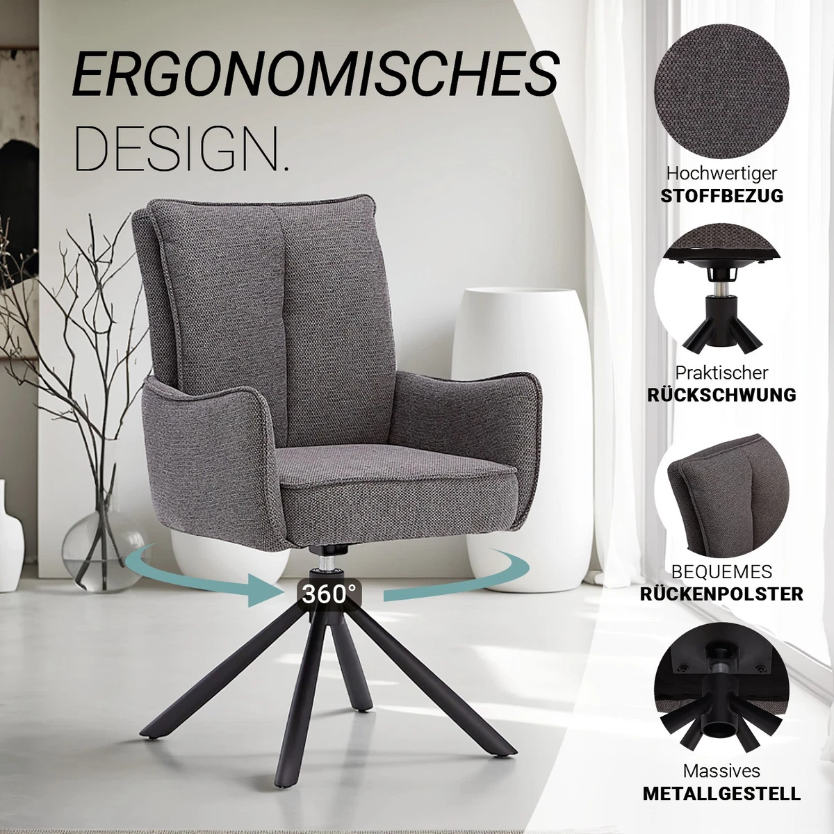 4er Set Esszimmerstuhl mit Armlehne Stuhl Wohnzimmerstühle drehbar Homestyle4u