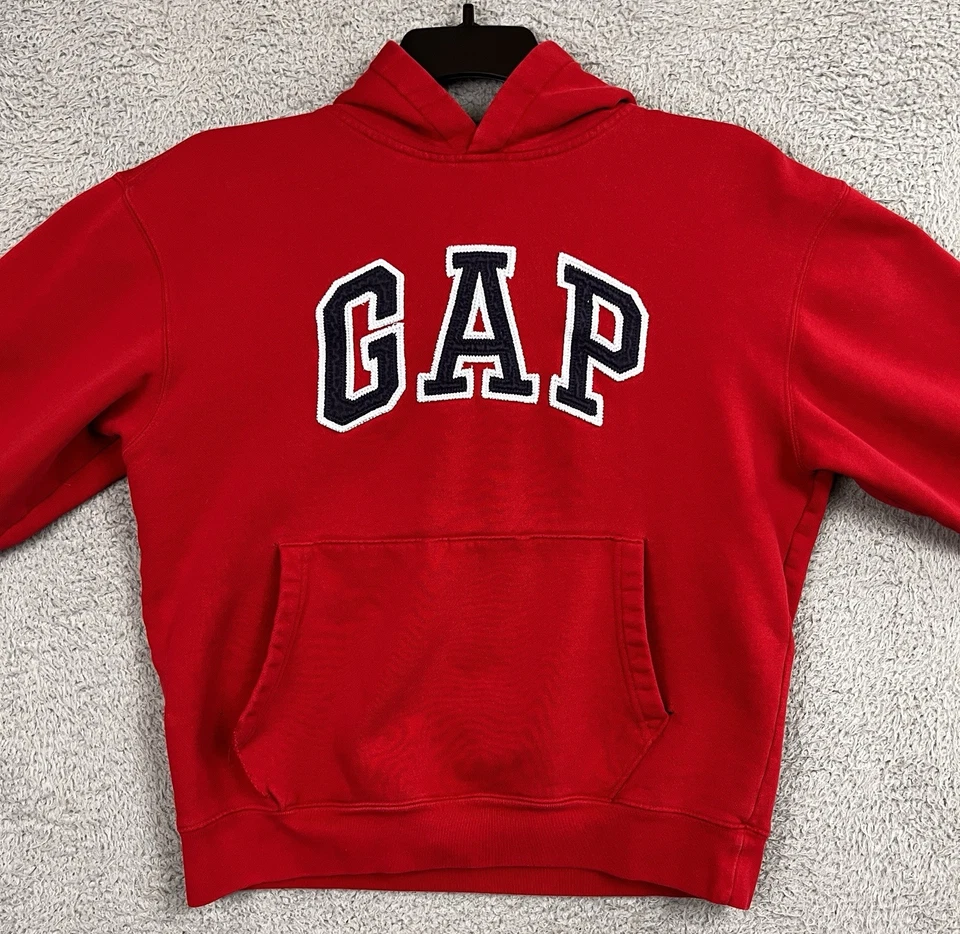 Gap Sweatshirt Hoodie YOUTH XXL 14-16 Red with Blue Spell Out Distressed 2011 - Image 3 of 4