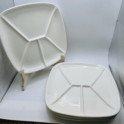 Ceramic Divided Fondue/Sushi Plates 9'' Square Off White Japan Vintage Lot 4