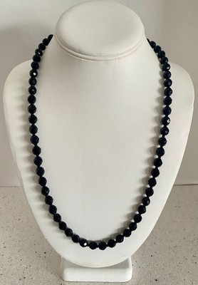 Miriam Haskell Black Necklace Faceted Glass Beads 24'' Vintage MCM