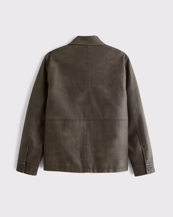 Abercrombie & Fitch Men’s Vegan Leather Trucker Jacket Dark Brown - product detail image 3