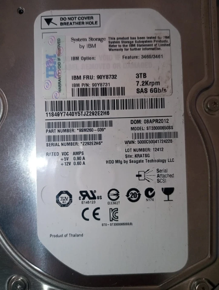 Disco Rigido (hard disk 3 TB 7200 RPM )  IBM 90Y8732 - Immagine 2 di 2