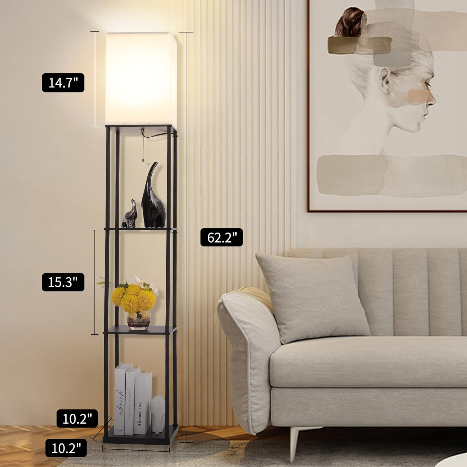 Modern Square Floor Lamp with Shelves & 3 Color Temperatures-image