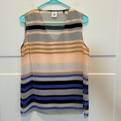Cabi Women's M Striped Sleeveless V Neck Sheer Blouse Top Career Pink Purple