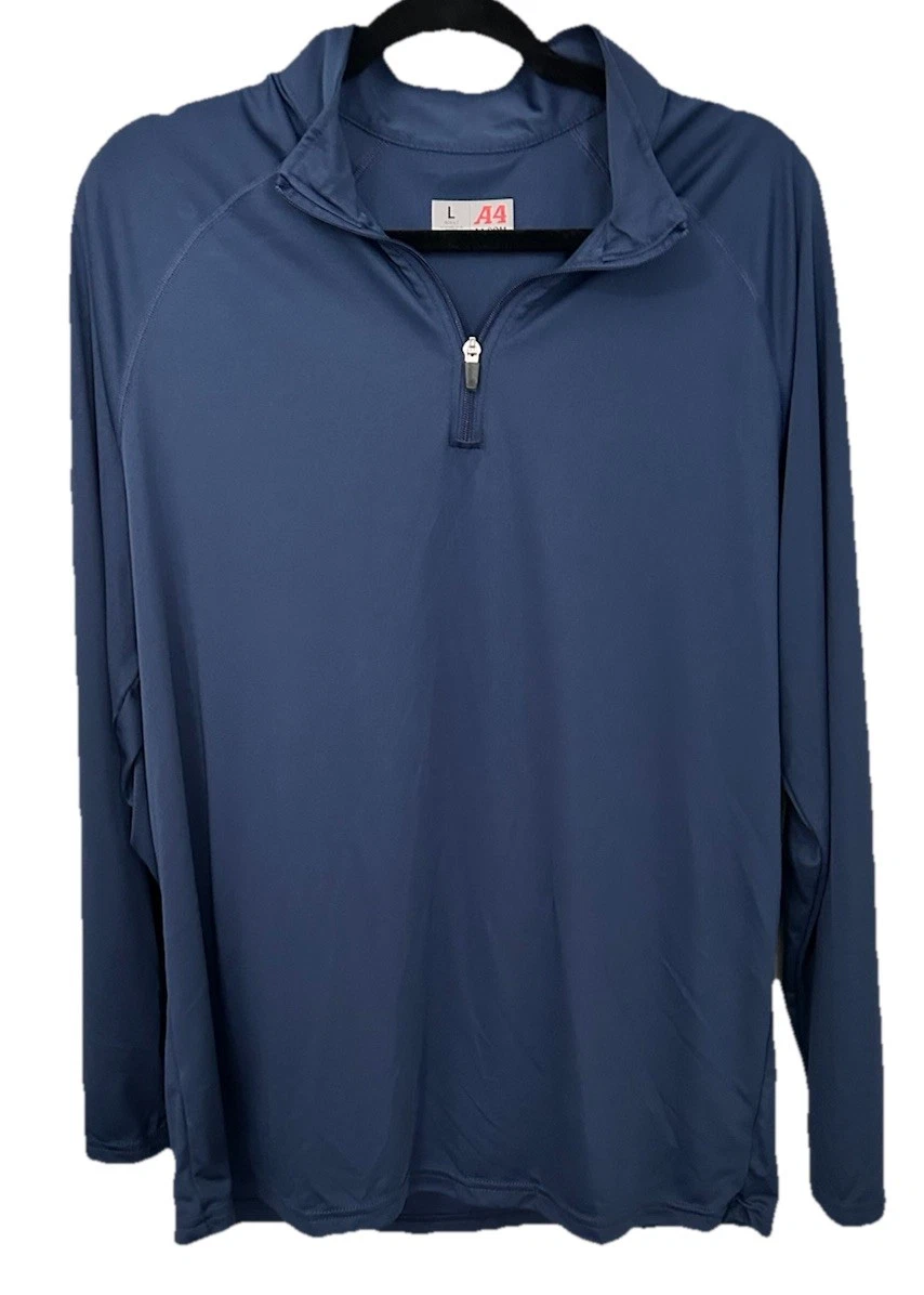 A4 Men's Size Large Navy Blue Long Sleeve Quarter-Zip Pullover