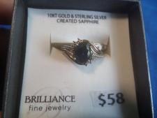 BRILLANCE 925 SILVER RING WITH BLUE CREATED SAPPHIRE SIZE 7