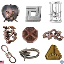 9 Pcs Metal Brain Teaser Puzzle Set, Unlock Interlock IQ Test Game, Gift Toy