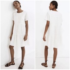 Madewell White Embroidered Eyelet Tiered Mini Dress Button Front Bodice Small